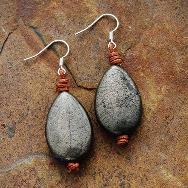 The Earth Pyrite Teardrop Earrings-Your Soul Place